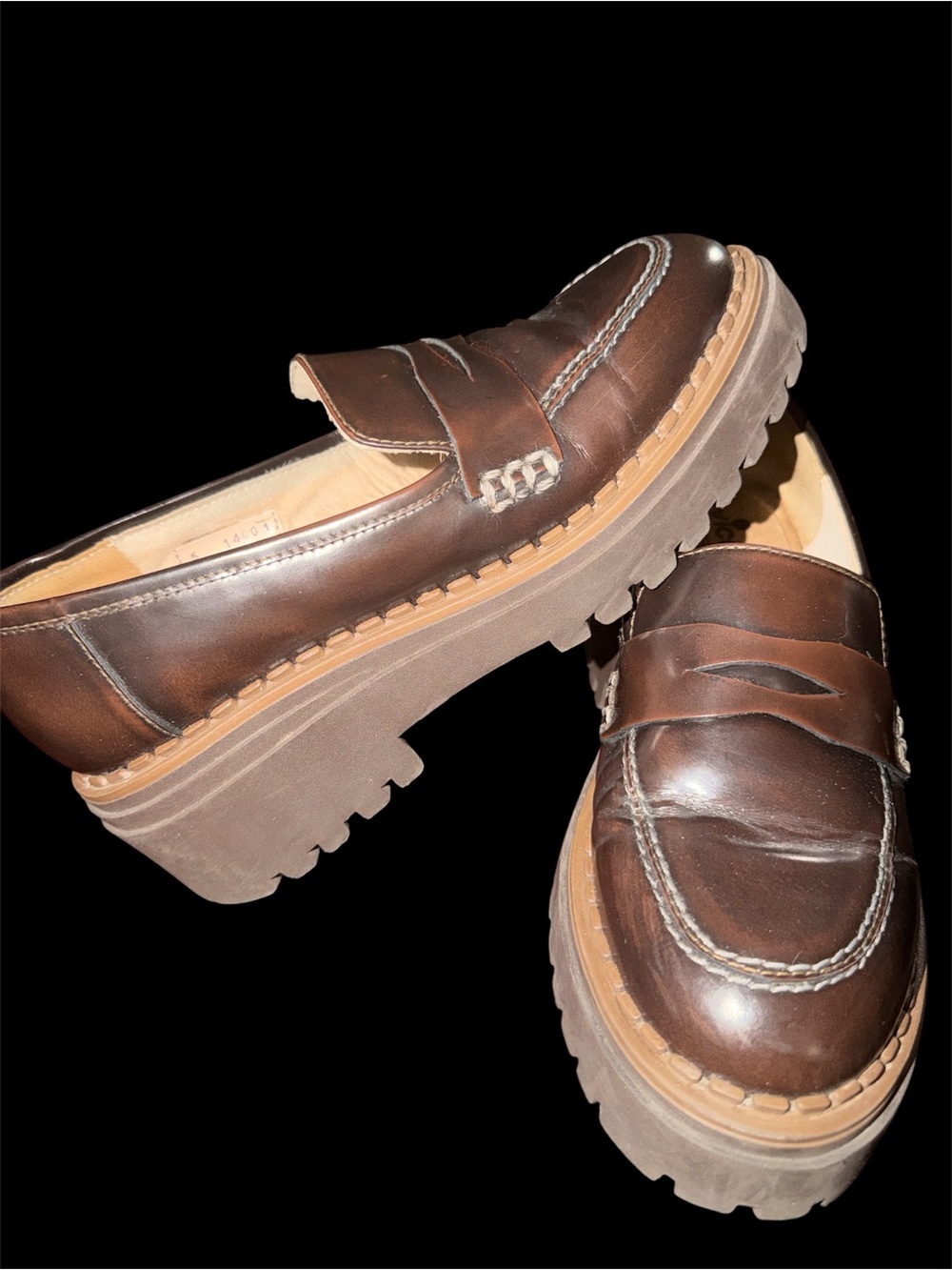 Vicenza Platform Ladies Chocolate Brown Loafers with Penny Strap